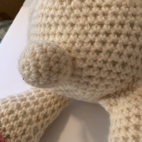 VINTAGE HANDMADE CROCHET PLUSH/STUFFED ANIMAL/BEAR OR BUNNY W/ PINK HEART 12” - Picture 6 of 6